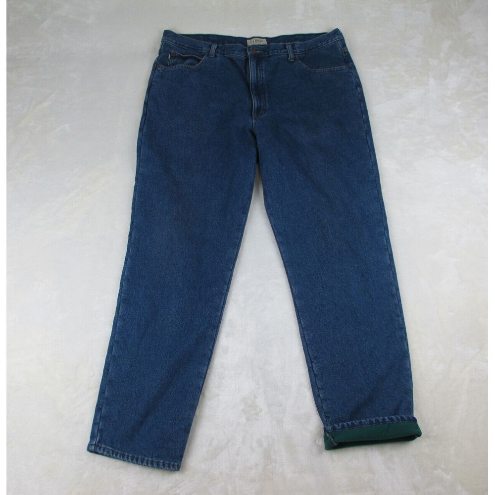 VINTAGE L.L. Bean Pants Mens 42 Blue Denim Jeans Fleece Lined Pockets 42X34